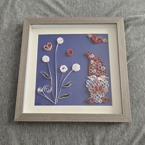 Framed Quilling Art with Gnome and Flowers